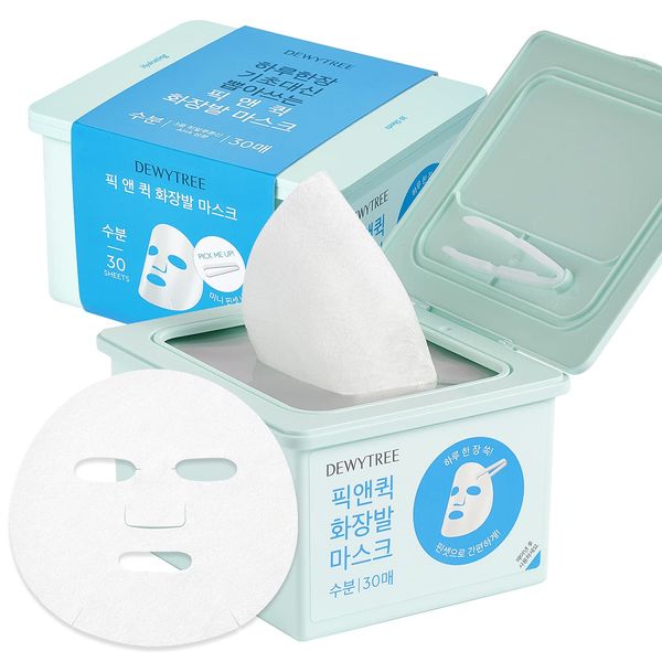 DEWYTREE Hyaluronic Acid Moisturizing Mask Sheet for Perfect Makeup, Dispenser Type Refreshing Aqua Mask 30 Sheet - Pick and Quick, Enriched with Amino Acids for Hydrating and Removing Dead Skin Cells