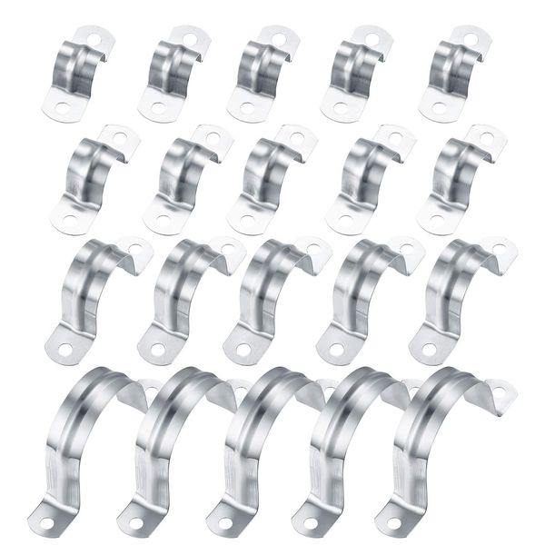 20 Pcs Pipe Strap Clamp, 304 Stainless Steel Saddle Clip, U Shaped Pipe Clamp, Tube Strap, Two Hole Tension Clips, Hose Clam Clips, 16/20/32/50 mm