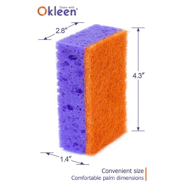 Okleen Pink Multi Use Scrub Sponges. Made in Europe. 9 Pack, 4.3x2.8x1.4  inches. Odorless Heavy Duty & Non Scratch Fiber. Durable and Delicate