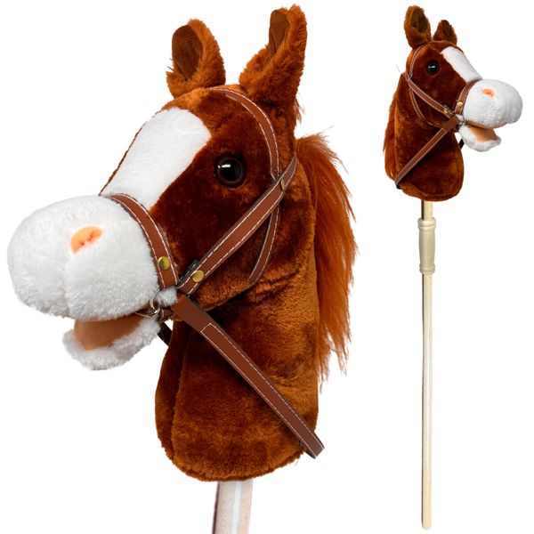 Nature Bound Stick Horse | Plush Handcrafted Hobby Horse | Stick Pony Provides Fun Pretend Play for Toddlers & Preschoolers | Handsewn, Wood, Sound Effects | Chestnut Red Color