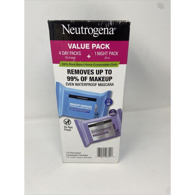 Neutrogena Makeup Remover 4 Day Packs & 1 Night Calming Pack 125 Towelettes New