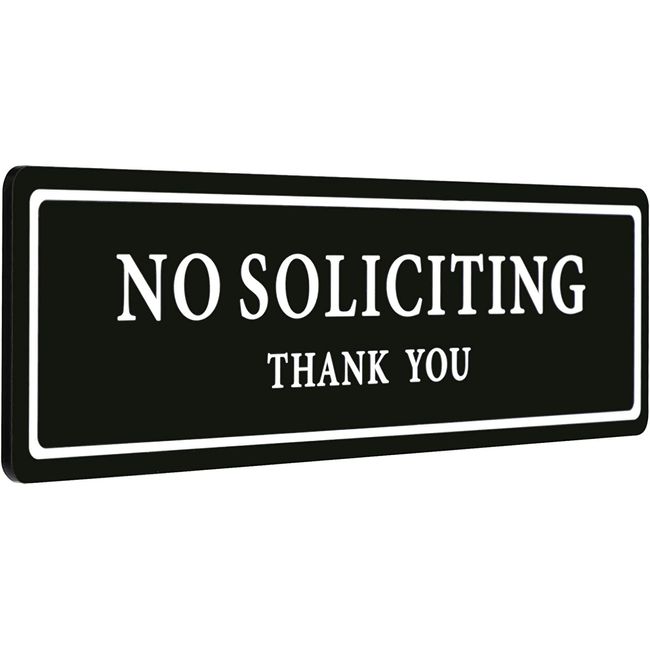 No Soliciting Sign for House, Strong Self-Adhesive No Soliciting Signs for Home, 8.2” x 2.4” Classy Durable No Soliciting Sign for Front Door, Wall, Window & Mailbox, Keep the Solicitors Away