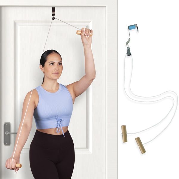 Premium Overhead Overdoor Wooden Handles Shoulder Therapy Exercise Pulley System