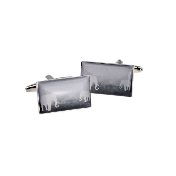 Elephants Silhouette Design Cufflinks Presented in a Cufflink Box