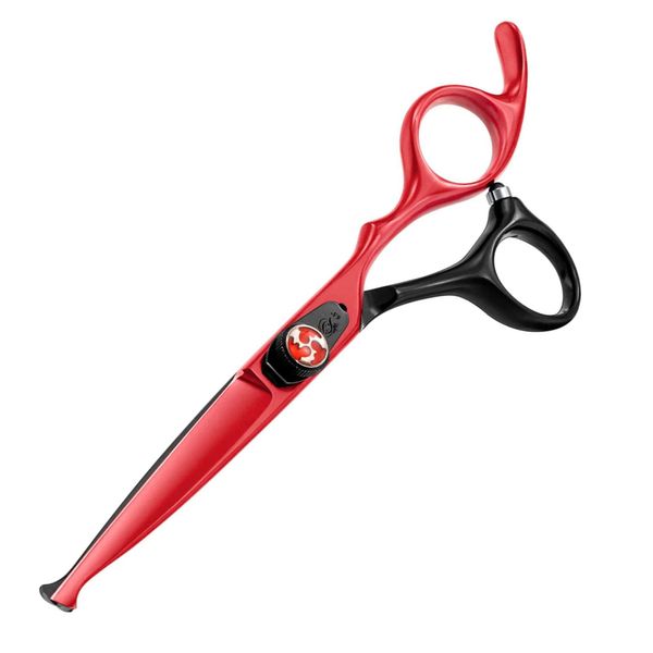 wishbeauty Hairdressing Scissors Kids Safety Round Tips and Curved Hair Scissors Children Haircut Scissors Hair Trimming Professional Salon Barber Scissors for Baby (Red and Black 6.5" Scissors)