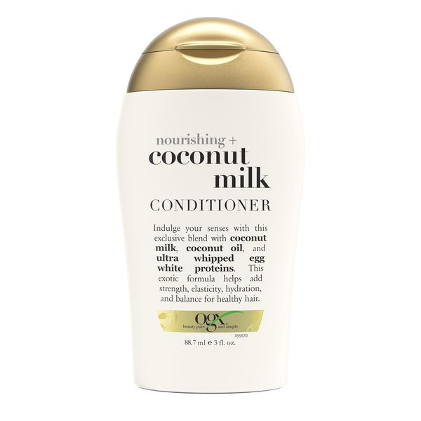 OGX Nourishing Coconut Milk Conditioner (88,7ml) feuchtigkeitsspendende Haarspülung in Reisegröße mit Kokosmilch, Kokosöl & Protein für trockenes Haar