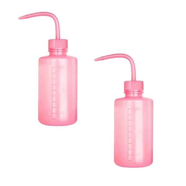 Gunwon 2Pcs Pink Safety Wash Bottle Plastic Squeeze Bottle with Cap,No Spill Bend Mouth Watering Cans Scale Labels Safety Wash Bottle,Safety Lab Narrow Mouth Plastic Squeeze Bottles for Plan Lab