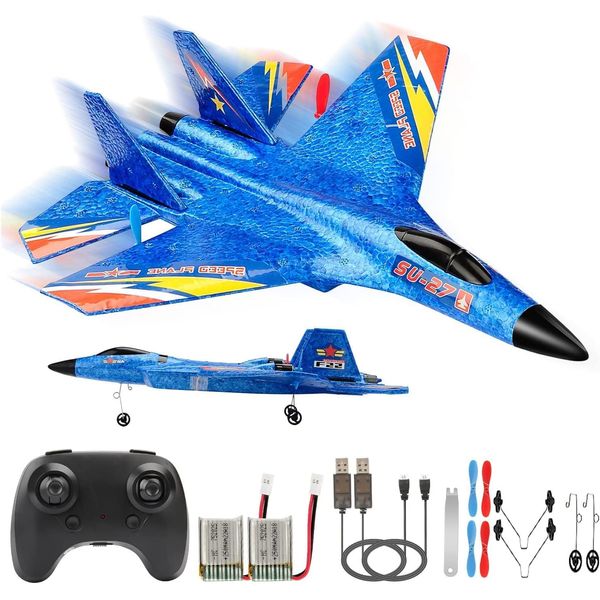 RoofWorld RC Plane Remote Control Glider Airplanes 2.4 GHZ 2 Channels, Easy to Fly RC Fighter, Remote Control Aircraft with Automatic Balance Gyro for Adult Kids Beginner