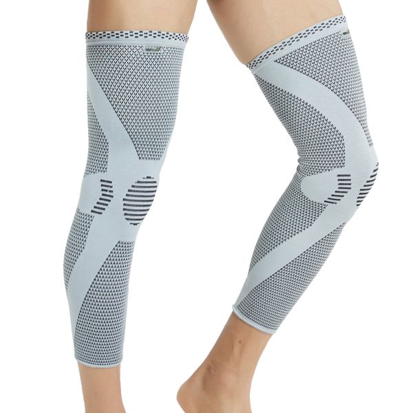 Neotech Care Leg and Knee Support Sleeve - Bamboo Fiber Knitted Fabric - Elastic & Breathable - Medium Compression - Grey Colour (Size L, 1 Pair)