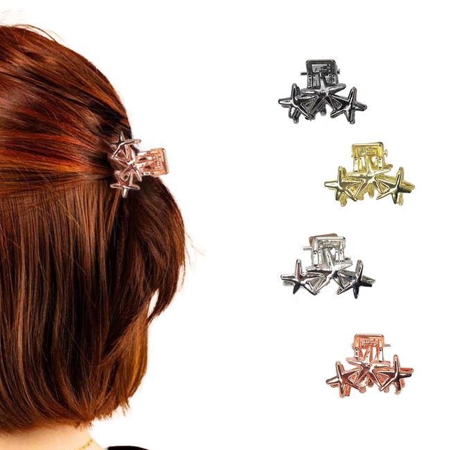 Velvet London 4Pcs Metal Hair Claw Clips, Non-slip Hair Barrettes for Thin Thick Hair, Strong Hold Jaw Clips Headdresses Hair Styling Accessories for Women & Girls (3 Star Shape)