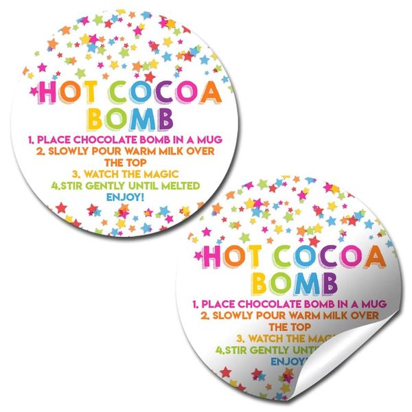 Confetti Rainbow Stars Hot Cocoa Bomb Sticker Labels, Total of 40 2" Circle Stickers by Amanda Creation