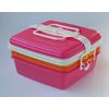 T-WORLD 4059 Stackable Picnic Case, Square Shape, 3 Tiers, Pink, L, Colors