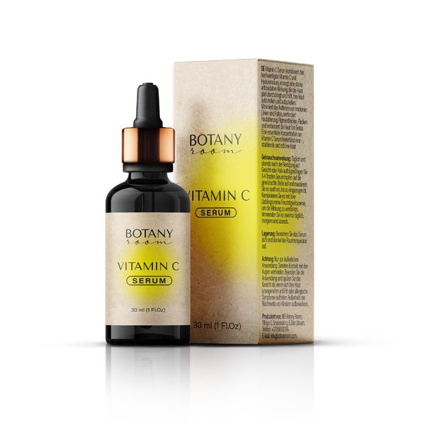 BotanyRoom - Vitamin C Serum, Gesichtsserum mit Vitamin C, Sofortwirkung für einen strahlenden und ebenmäßigen Teint - vegan, ohne Silikone - 30 ml Behandlung von dunklen Flecken