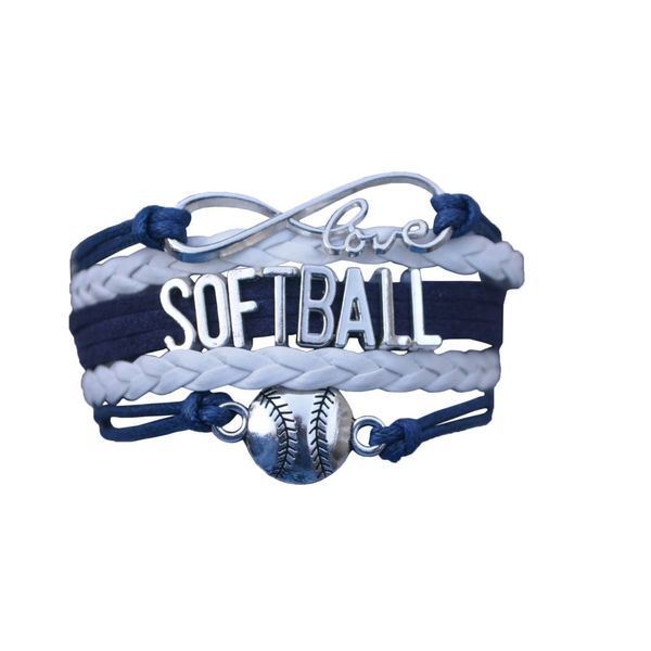 Softball Charm Bracelet (Navy/White) Bracelets for teen Girls, Adjustable Bracelet with Softball Charm. Infinity Braided Bracelets for Softball Players, Softball Team, and Coaches - by SPORTYBELLA