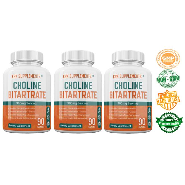 3 Pack Choline Bitartrate 900mg Brain Memory Booster Nootropic Fatty Liver