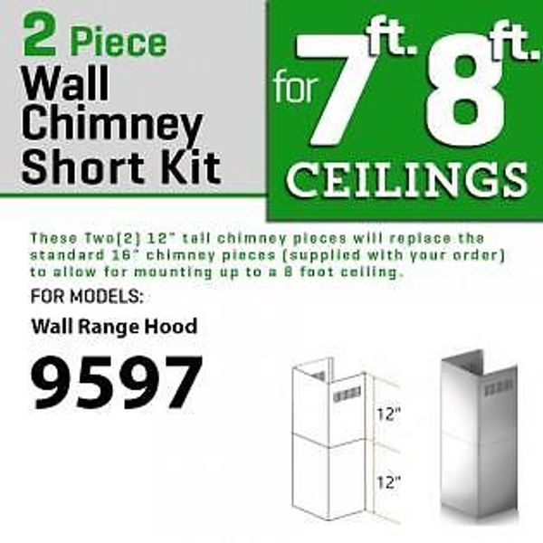 ZLINE SHORT WALL Chimney KIT FOR 7-8 ft ceiling models  9597 (SK)