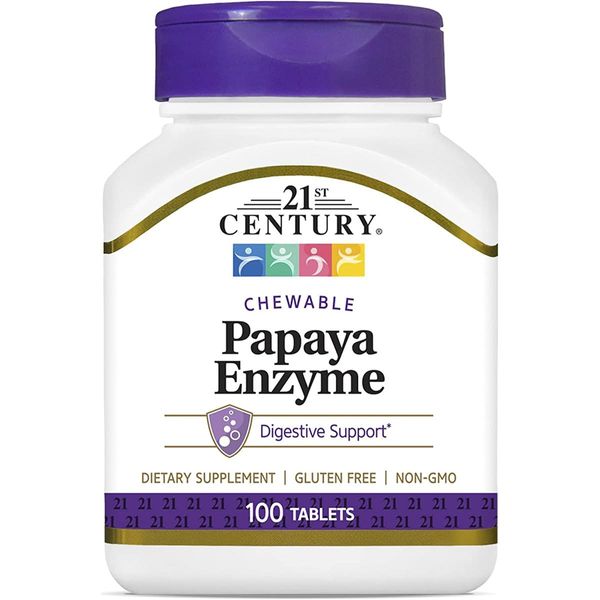 21st Century Papaya Enzyme Chewable Tablets 100 Count Tropical Digestive Support