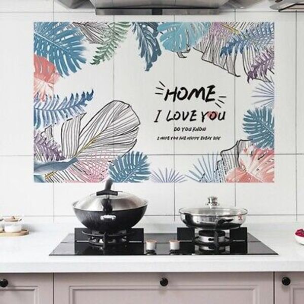 Oil-Proof Kitchen Cabinet Wall Stickers Green Leaves Vinyl Decal Self Adhesive