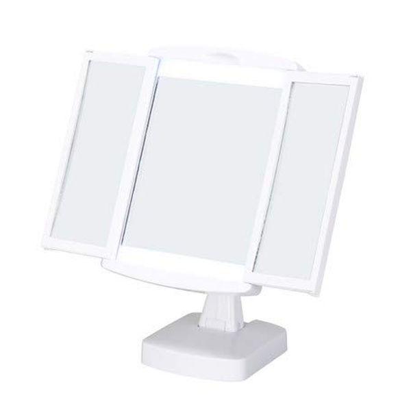 Beautiful Mirror WH (White) LED, Light Included, Three-sided Mirror, Magnifier, Tabletop Mirror, Makeup, Stand, Actress Mirror, Foldable, Rotating