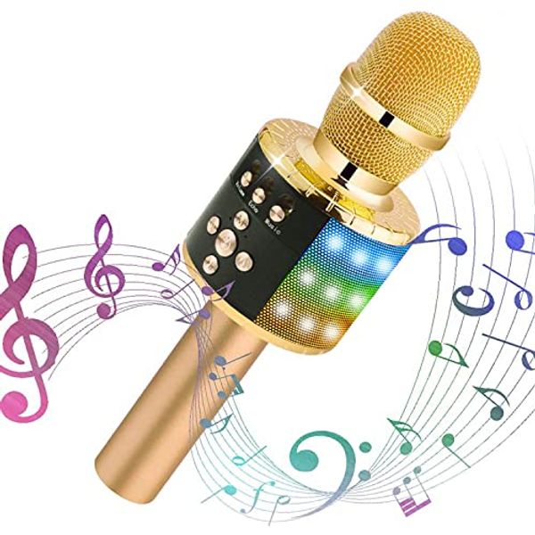 MR: Verkstar Karaoke Microphone Bluetooth Microphone Wireless Microphone with LED Light &amp; Earphone Jack TF Card Function Compatible with Android/iPhone/PC