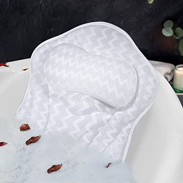 Bath Pillow, Tub Pillow for Bathtub with Strong Non-Slip Suction Cups and Comfortabl 3D AirMesh Bath Pillow for Women &Man…