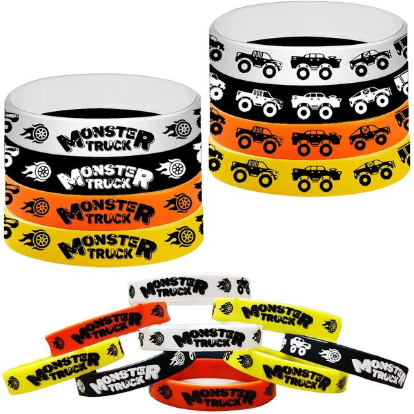 CupaPlay 24PCS Monster Truck Theme Rubber Silicone Wristbands -Birthday Party Favors Party Supplies Decorations