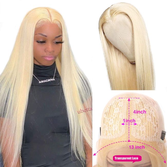 Lace Front Blonde Human Hair Wig for Black Women,T-Part 13x4x1 Lace Human Hair Wigs Pre Plucked Hairline with Baby Hair, 14 Inch Brazilian Virgin Hair Straight 613 Blonde Human Hair Wigs 150% Density
