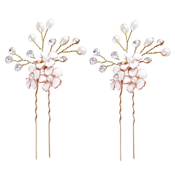 XIKSJW 2 Stück Bridal Wedding Flower Hair Pins Pearl Bridal Jewellery Wedding Hair Accessories Hair Clips For Women And Girls