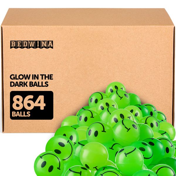 Bulk Bouncy Balls Glow in The Dark - 864 Pcs (1inch / 27mm) Diameter, High Bouncing, Small Rubber Smile Face Bouncing Balls for Kids, Vending Machines, Game Prize Toys, Party Favor, Gift Bag Filler