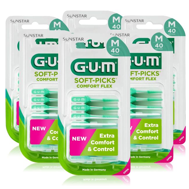 GUM SOFT-PICKS COMFORT FLEX Interdentalreiniger | Zahnzwischenraumreinigung Und Plaqueentfernung | Breiter Griff Und Flexibler Hals (M - [240 units])