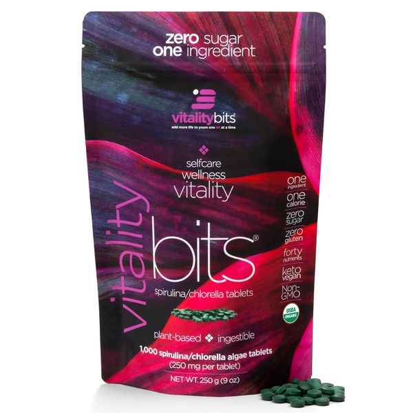 VITALITYbits - Organic Blended Spirulina & Chlorella Tablets - Algae Superfood - Energy, Self Care, Beauty - Replace Greens, Supplements, Protein, Snacks - Vegan, Keto, Gluten Free - 1000 Tablets Bag