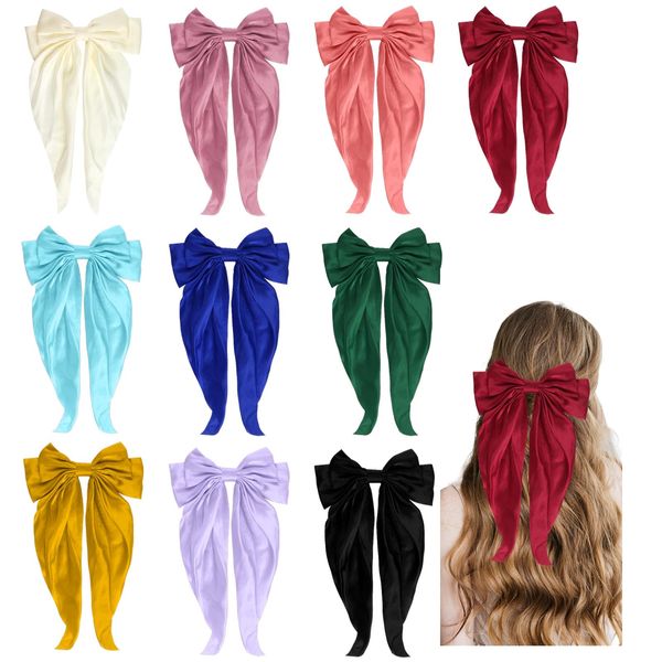 YKYUASD Hair Bows 10 Pcs Big Bows Hair Clips Hair Bows with Long Tails Bow-knot Hair Clips for Women Girls,Hair Ribbons Oversized Cute Aesthetic Hair Accessories for Women