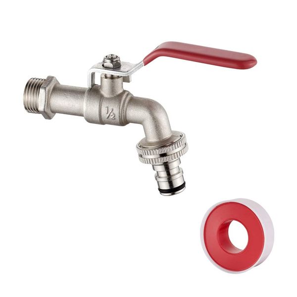 Ibergrif M22201-1 Garden Tap with Connector, G1/2" Inlet and G3/4" Outlet Outdoor Taps, Antifreeze -10 ℃, High Temperature Resistance 120 ℃ Single Tap Ball Valve Outside Faucet,Brass