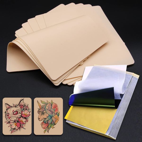 Tattoo Practice Skins with Transfer Paper - Autdor 40Pcs Tattoo Fake Skin and Stencil Paper Kit Includes 30Pcs Tattoo Paper and 10Pcs Double Sided Blank Tattoo Skin Practice for Beginners and Experienced Artists