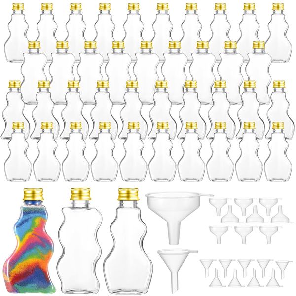 Mumufy 60 Pcs Plastic Sand Art Bottles for Kids 2.5 oz Sand Art Containers Bulk for Back to School Student Gifts Wedding Invitations Crafts Supplies Girls Decorations, 3 Styles(Gold,Aluminum Cap)