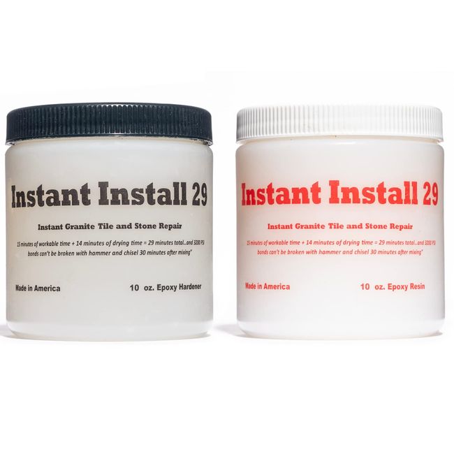 Instant Install 29 – Permanent Granite Tile Marble Quartz Stone Repair Epoxy 20 Oz – Broken/Chips/Cracks – Reattaches/Rebuilds Missing Pieces – Dry in 29 Minutes Without Taping! Tintable with EZ Tint