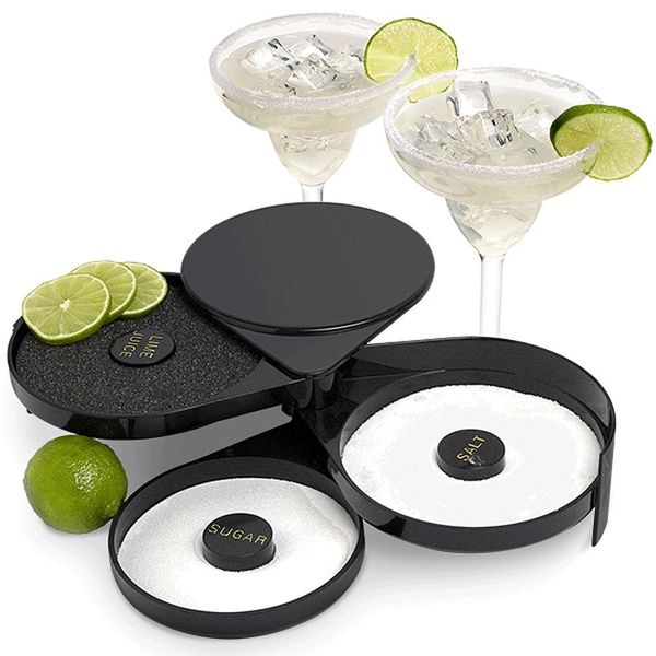 Greenco 3 Tier Bar Glass Rimmer Dish Set for Margarita Drink & Cocktail, Margarita Salt Rimmer, Black - Great For Cocktails Glasses - Bar Accessories, Bartending Supplies - Margarita Party Decorations