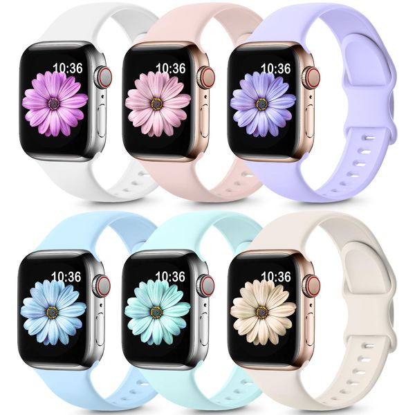 6 Pack Sport Bands Compatible with Apple Watch Band 38mm 40mm 41mm 42mm 44mm 45mm 49mm,Soft Silicone Waterproof Strap for iWatch Ultra2 Series 9 Ultra 8 7 6 5 4 3 2 1 SE Women Men