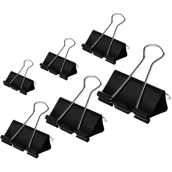 100PCS Black Binder Clips Assorted Sizes Paper Clamps Set