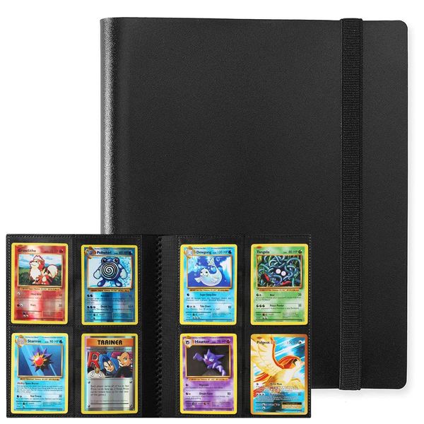 Card File, Card Binder, Sticker File, 4 Pockets, Holds 160 Cards, PP Material, Elastic Bandage Binding, Card Sheets, Collects Other Game Cards (4 Pockets, Black)