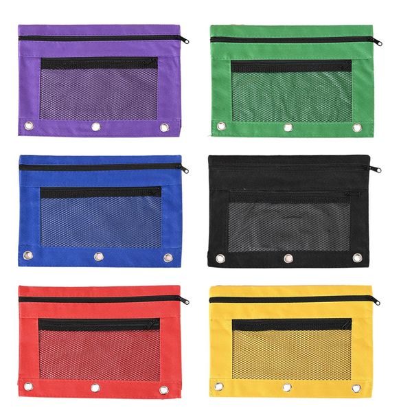 Pencil Pouches, 6Pcs Pencil Pouch for 3 Ring Binder Colorful Binder Pencil Pouch with Zipper, 3 Ring Binder Pencil Pouch Bags for Classroom Bulk Pencil Case for School Office Teacher Supplies