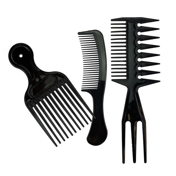 3x Styling Hair Comb Set Professional Black Hairdressing Combs, Hair Care Set Detangler Combs for Men, Women