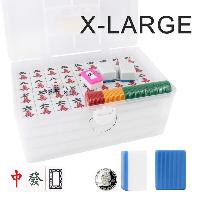 Chinese Mahjong Set X-Large 144 Ivory Color Tile 1.5 Tiles Mah-jongg with  Case