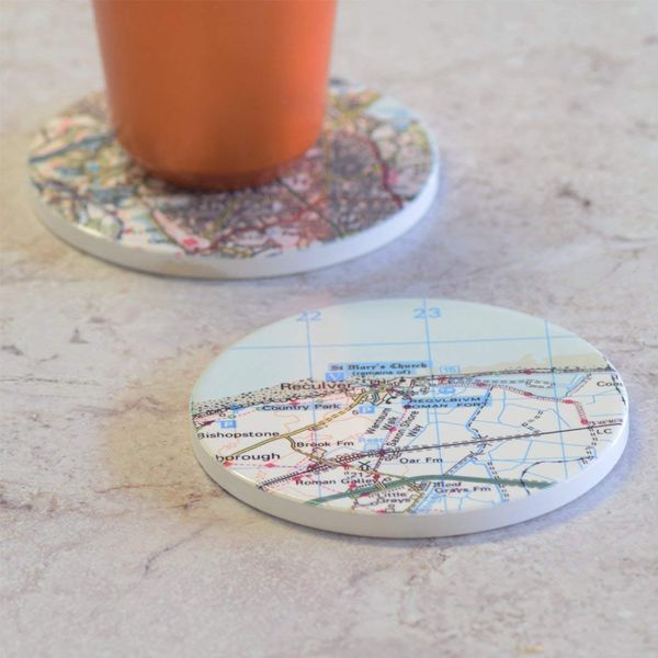 Modern Decorative Ceramic Personalised Postcode Map Landmark Coaster With Cork Base. Gift Present Idea New Home Decor Accessory.