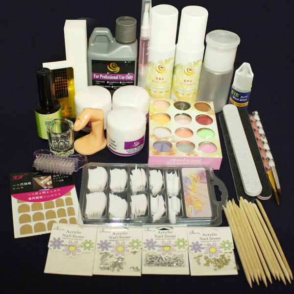 Professional Nail Art Acrylic Powder Liquid Primer Tips Starter Practice Tool Full Set Kit