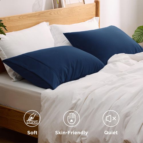 Bedsure King Size Pillow Cases Set of 2 - Navy Microfiber Pillowcases 2 Pack, Super Soft Double Brushed Pillow Case Cover with Envelop Closure, 20x36 Inches