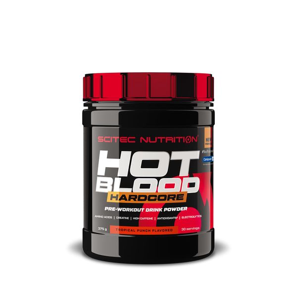 Scitec Nutrition Hot Blood Hardcore, pre-workout drink powder with amino acids and creatine, 375 g, Tropical punch