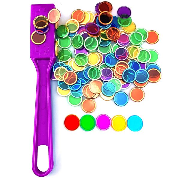 Dacefloy Magnetic Wands and Bingo Chips Set Magnet Wand 100 Multicolour Metal Ringed Discs Science STEM Kit Learning Accessories Family Game Night Tokens