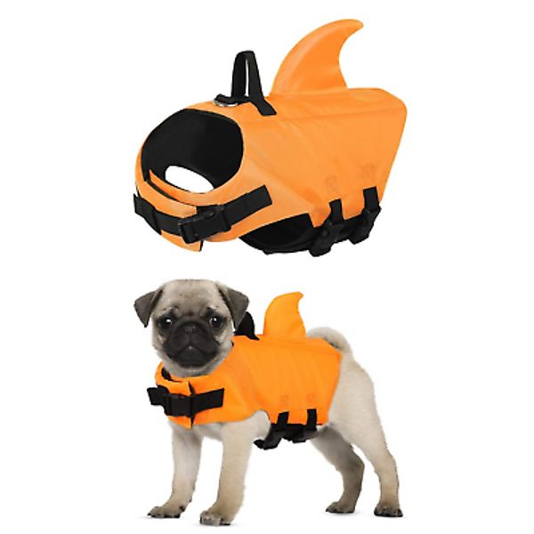 Dog XS Life Jacket Safety Vest Water Flotation Device Preserver Orange Shark Fin