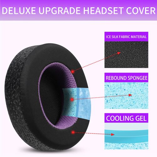 Jomwag Magic Ice Gel Replacement Earpads for ATH-M50X - Comfortable Black/Purple Cushions